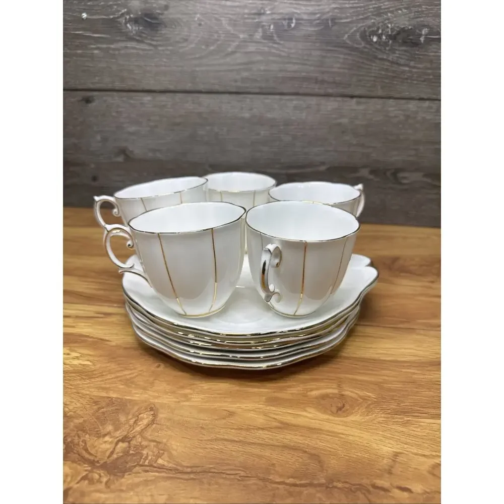 Royal Albert Kent Hostes Plate and Tea Cup 5 Cups 5 Plates 10 Pc Set